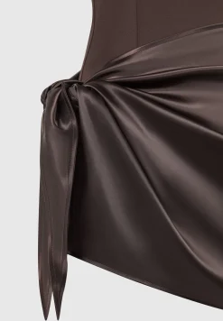 Neoprene & Satin Wrap Bodycon Dress