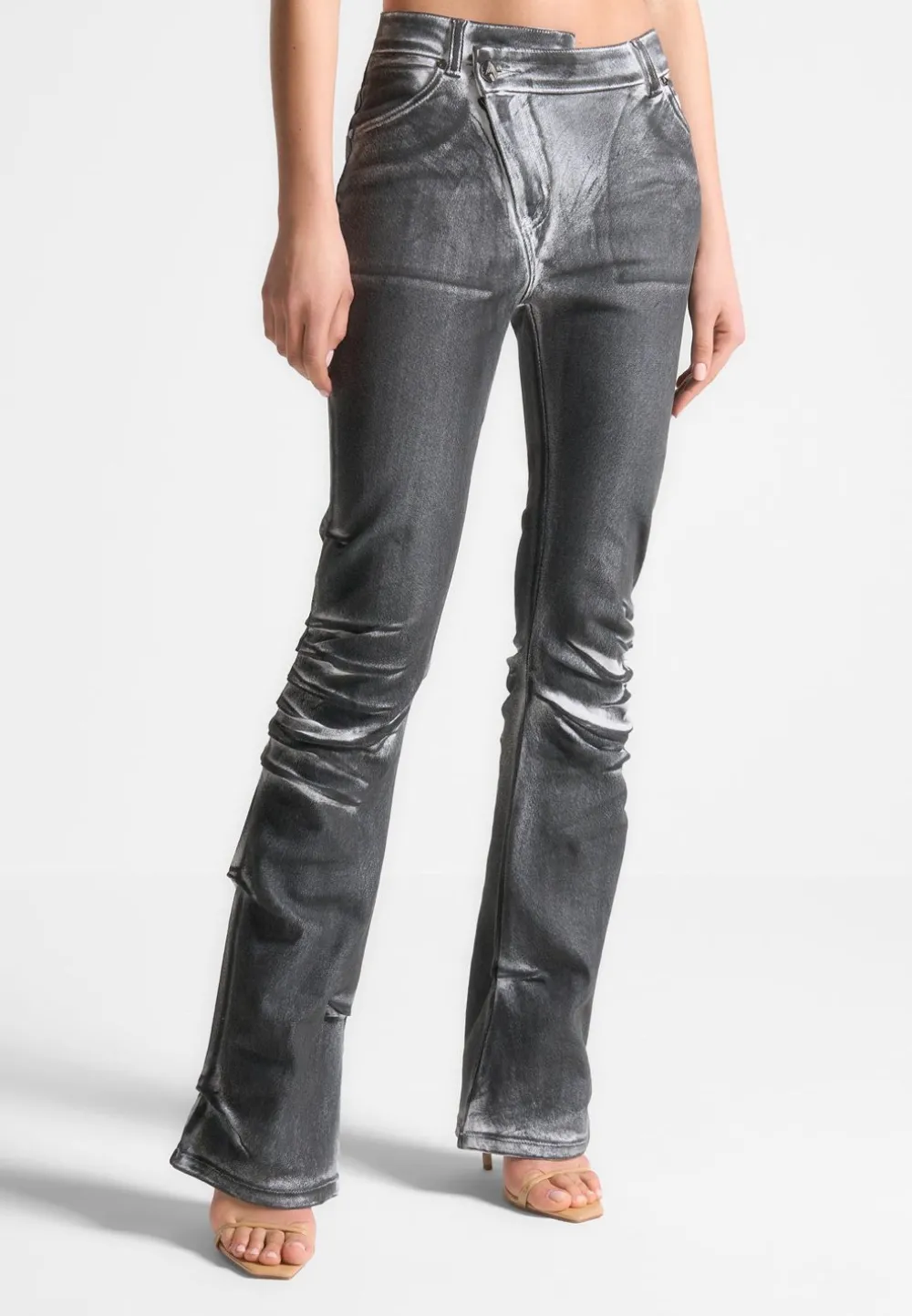 Oil Print Tacked Fit And Flare Jeans