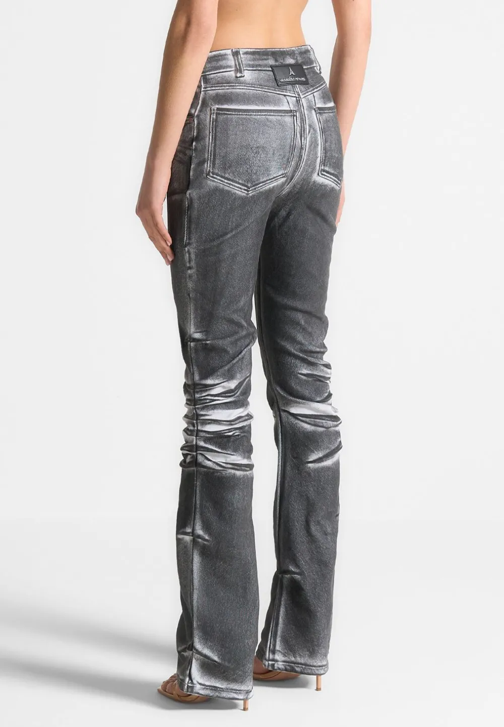 Oil Print Tacked Fit And Flare Jeans