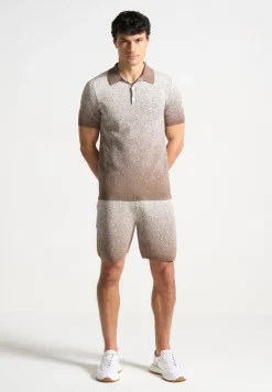 Ombre Knit Polo Top - Taupe/White