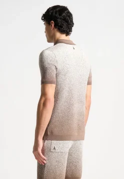 Ombre Knit Polo Top - Taupe/White