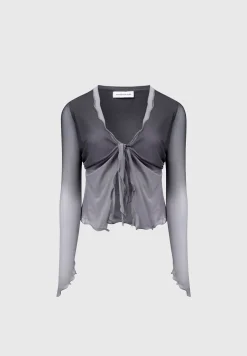 Ombre Mesh Tie Detail Top