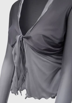 Ombre Mesh Tie Detail Top