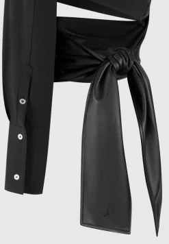 One Sleeve Vegan Leather Wrap Top