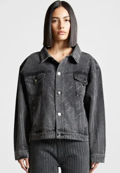 Oversized Rhinestone Denim Jacket