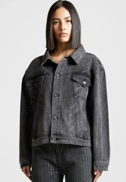 Oversized Rhinestone Denim Jacket