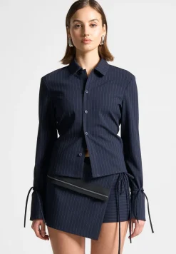 Pinstripe Cinch Tailored Shirt With Ties