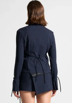 Pinstripe Cinch Tailored Shirt With Ties