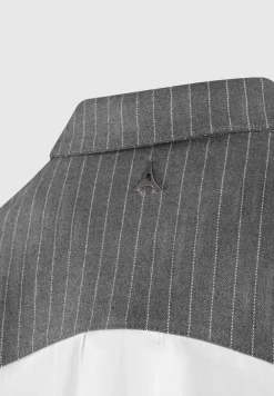 Pinstripe Contrast Cropped Shirt - Grey