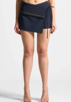 Pinstripe Tailored Mini Skort With Tie