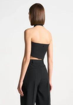 Pinstripe Tie Knot Halter Top