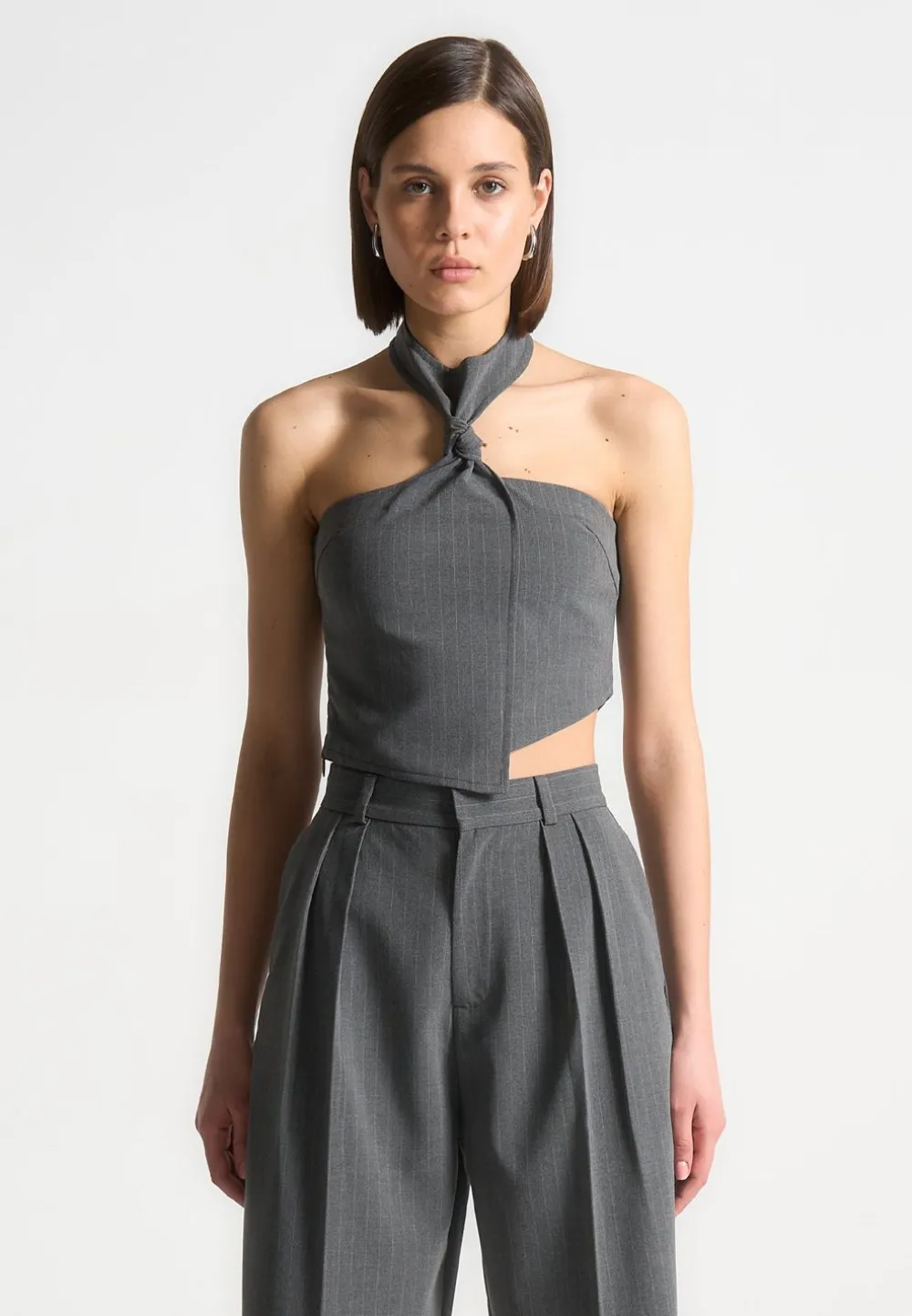 Pinstripe Tie Knot Halter Top