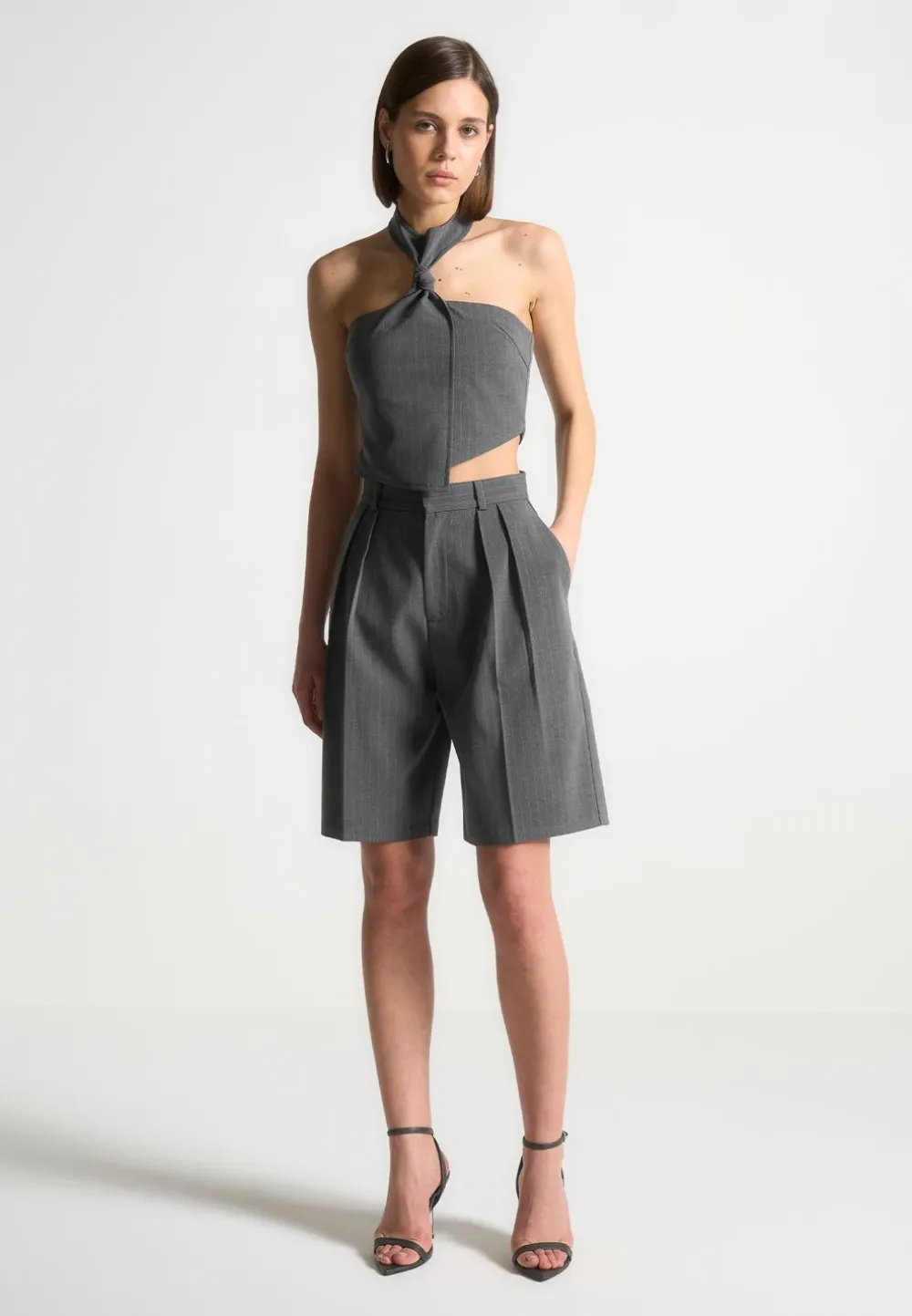 Pinstripe Tie Knot Halter Top