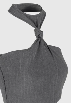 Pinstripe Tie Knot Halter Top