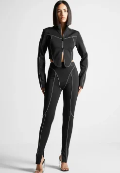 Reflective Piped Long Sleeve Corset Jacket