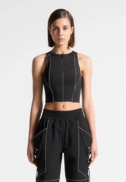 Reflective Piped Racer Crop Top