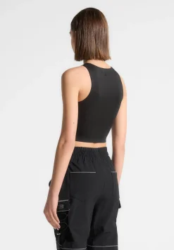 Reflective Piped Racer Crop Top