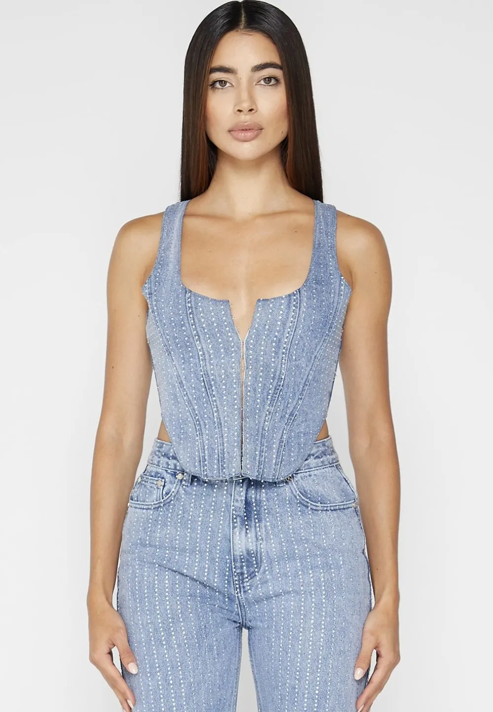 Rhinestone Denim Corset