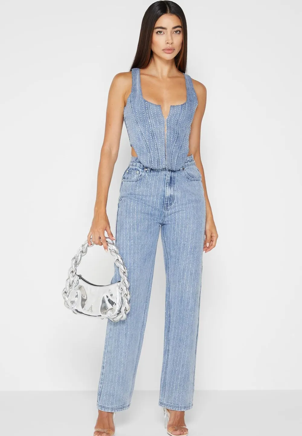 Rhinestone Denim Corset