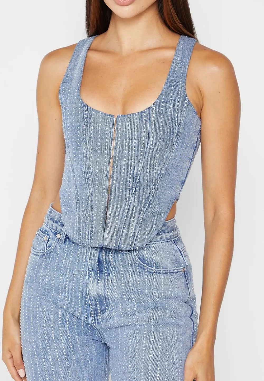 Rhinestone Denim Corset