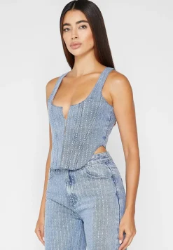 Rhinestone Denim Corset