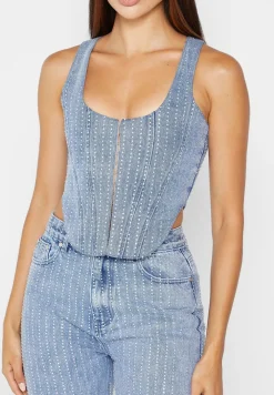 Rhinestone Denim Corset