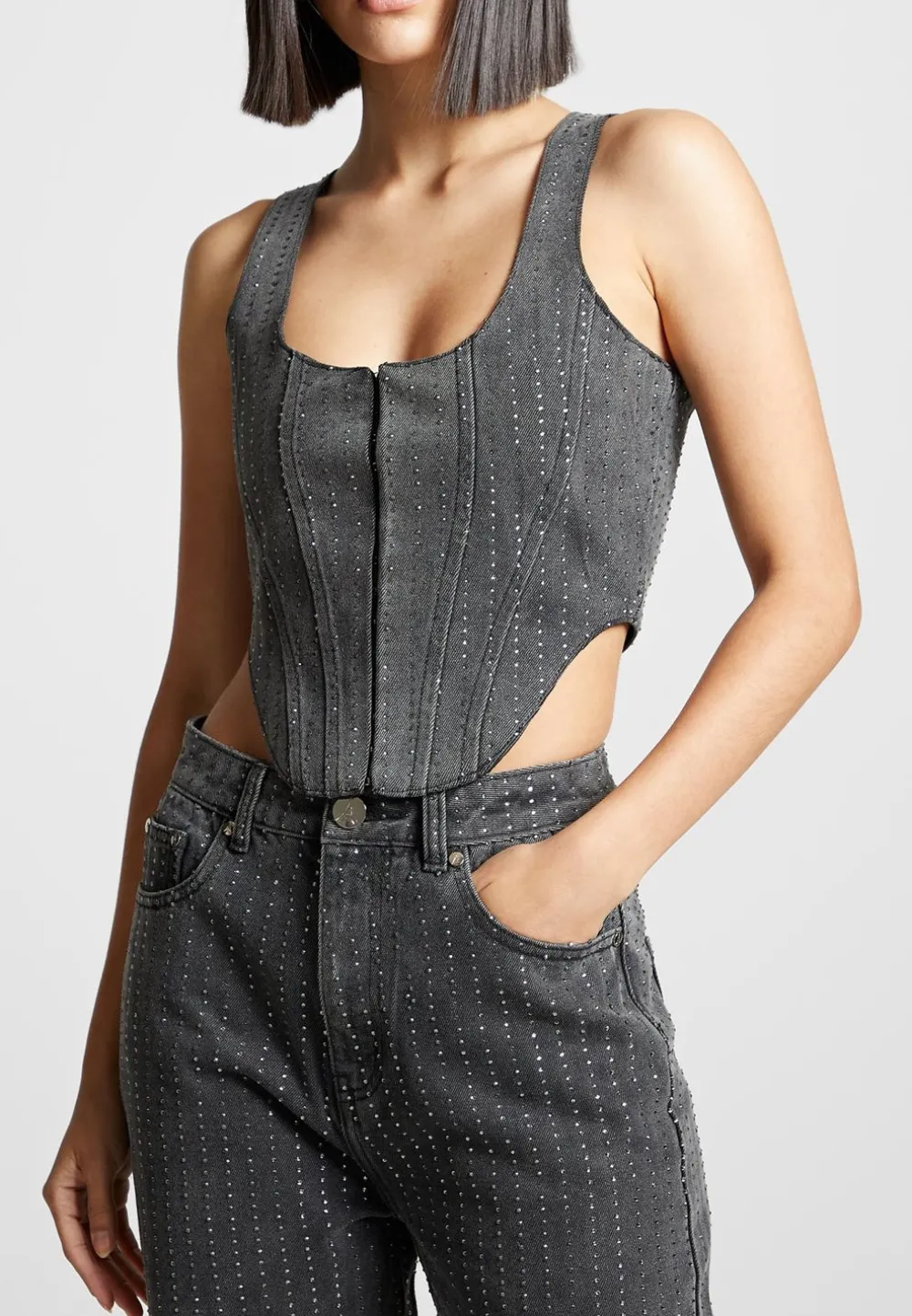 Rhinestone Denim Corset