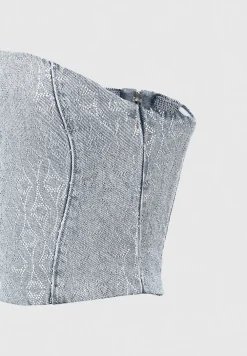 Rhinestone Eiffel Denim Bandeau Corset Top