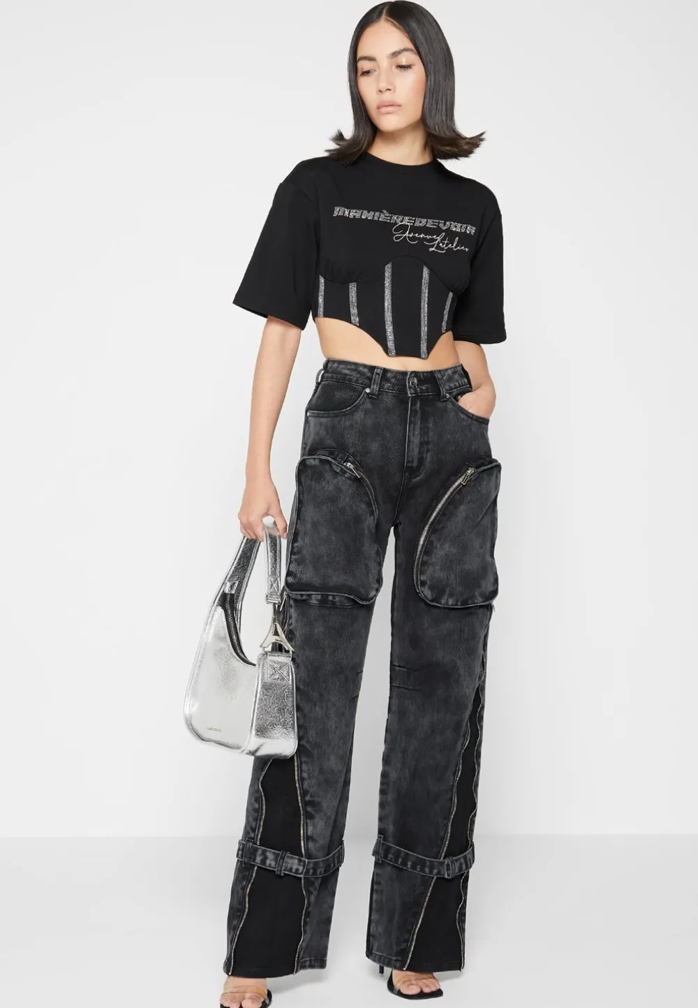 Rhinestone Lace Up Corset T-Shirt