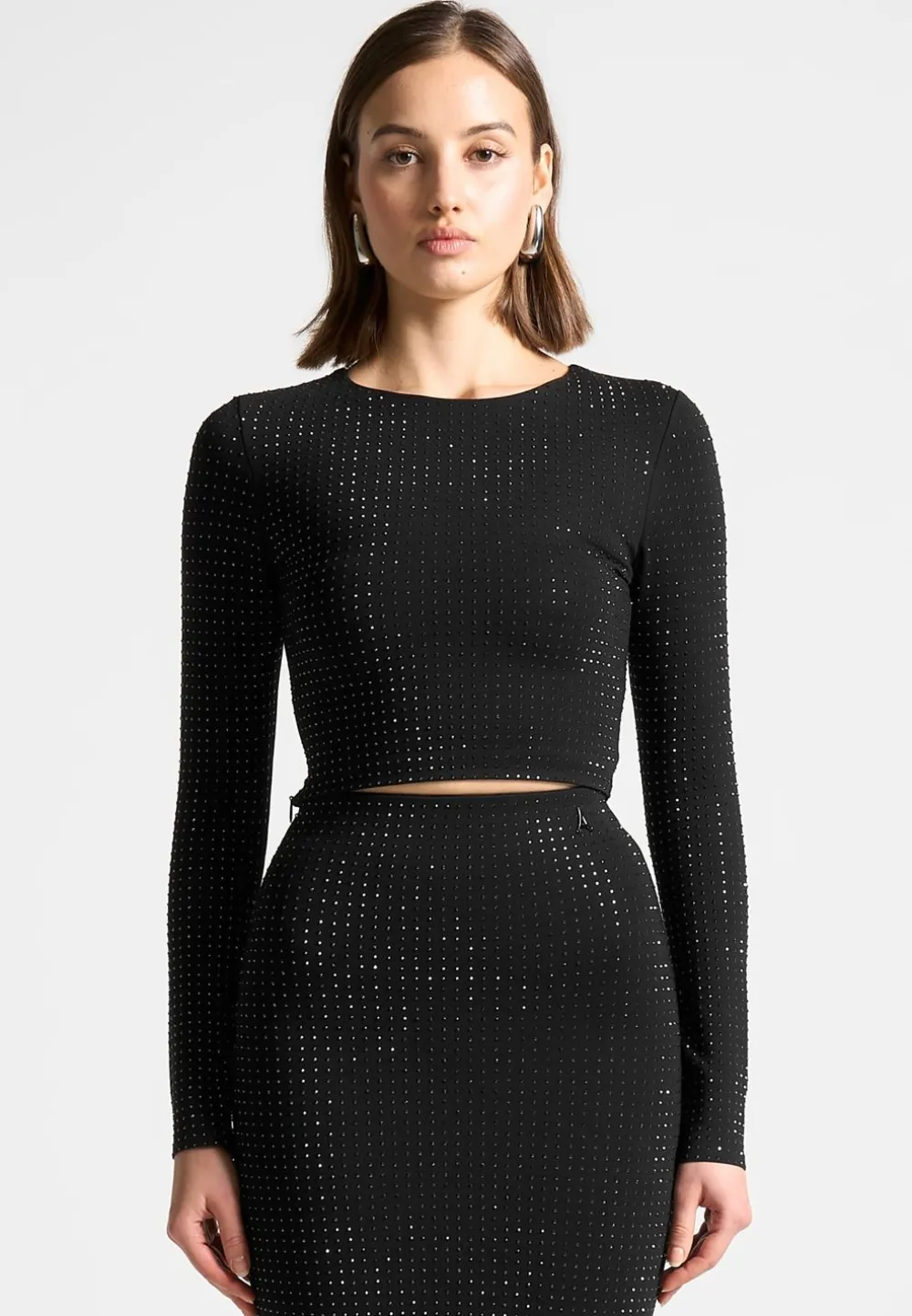 Rhinestone Long Sleeve Bandage Top