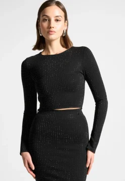 Rhinestone Long Sleeve Bandage Top