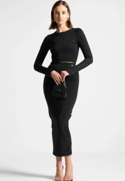 Rhinestone Long Sleeve Bandage Top