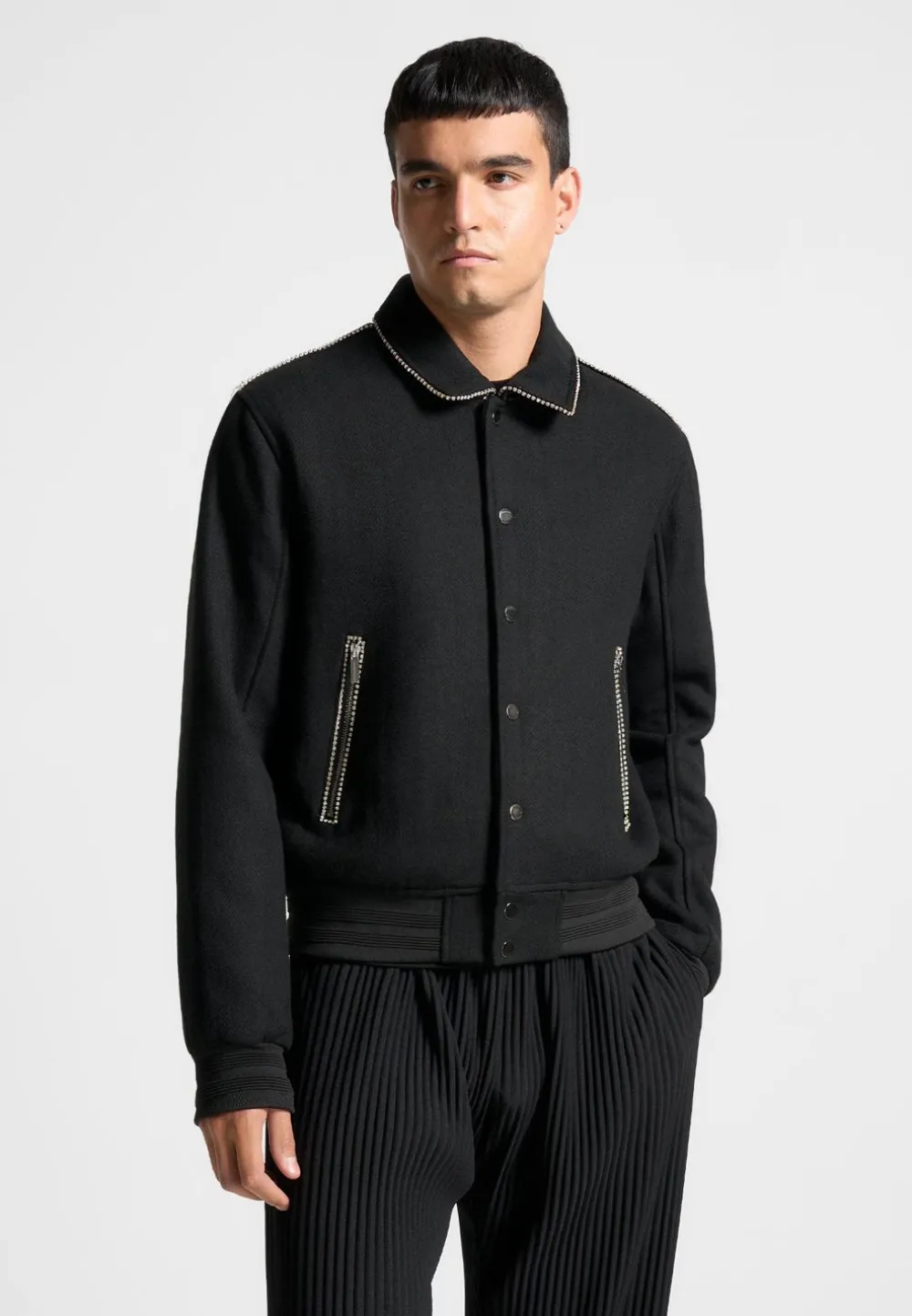 Rhinestone Wool Blend Varsity Jacket