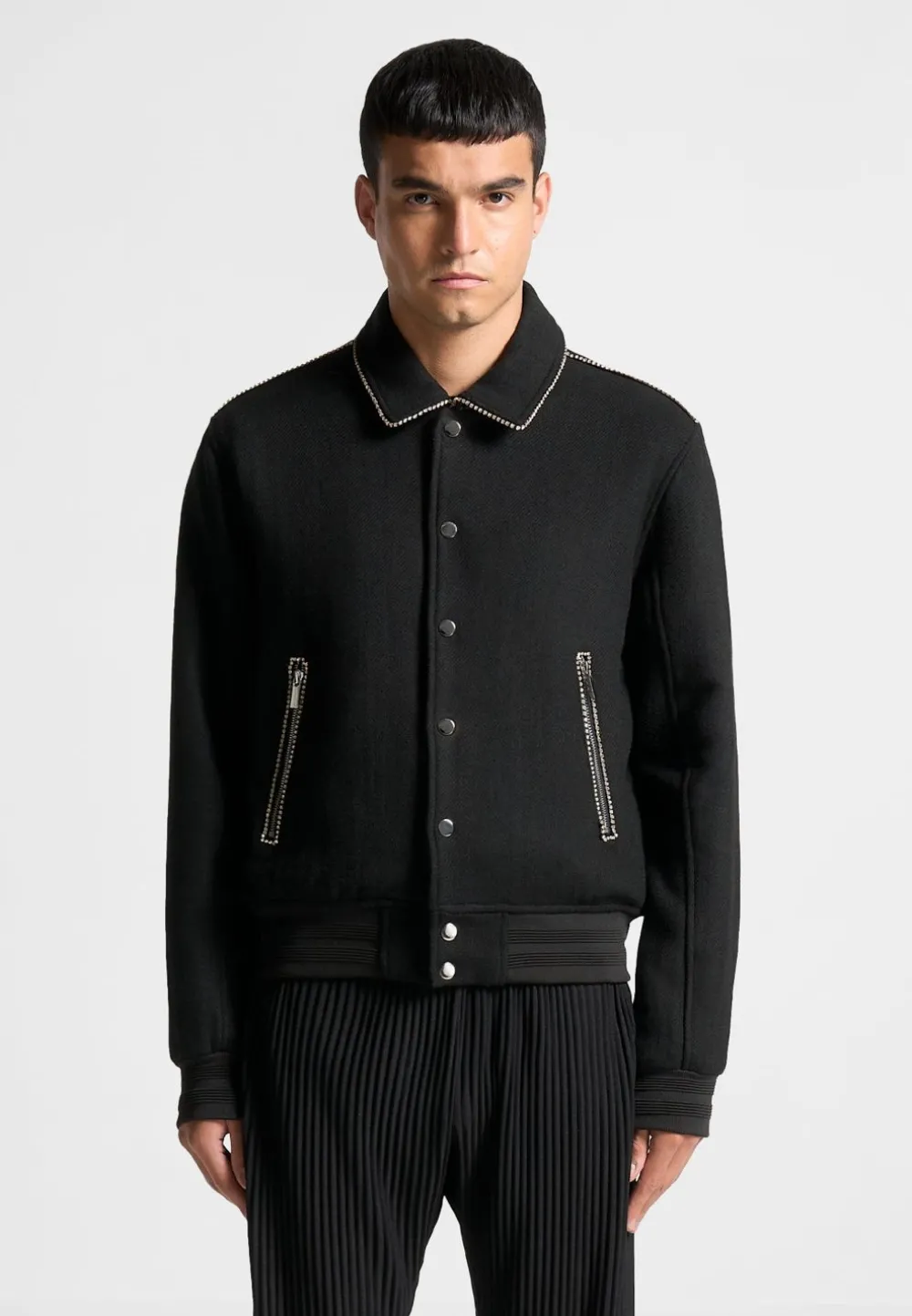 Rhinestone Wool Blend Varsity Jacket