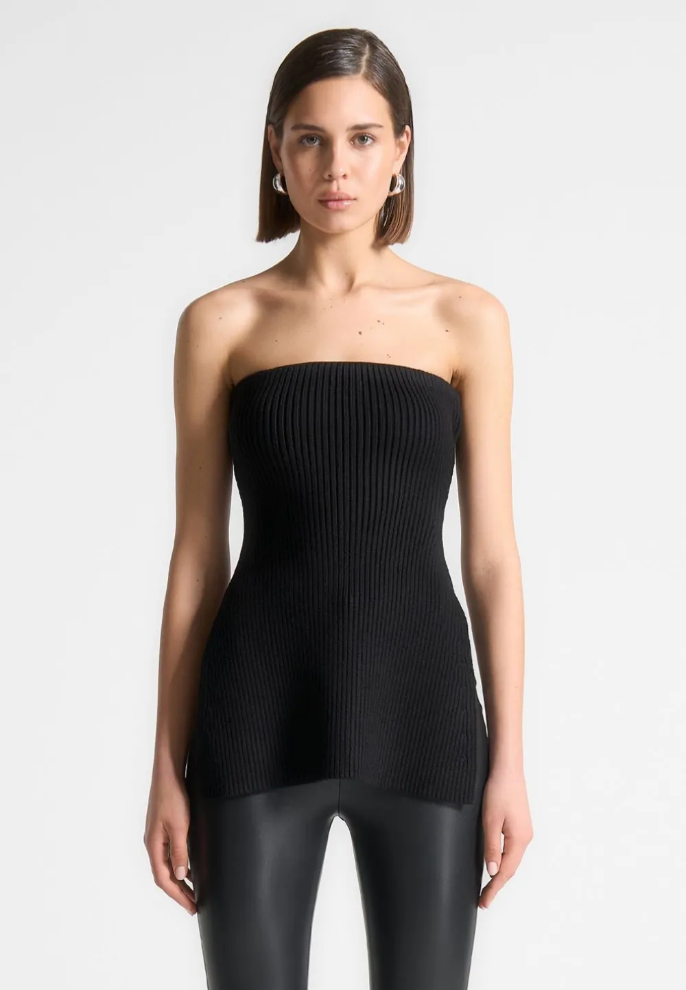 Rib Knit Longline Bandeau Top