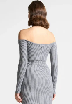 Ribbed Knit Bardot Crop Top With Chain