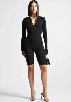 Ribbed Knit Long Sleeve Playsuit