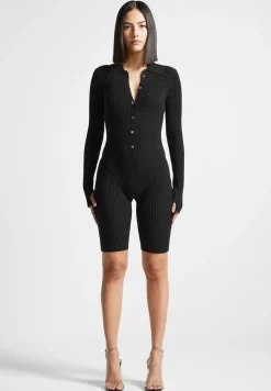Ribbed Knit Long Sleeve Playsuit