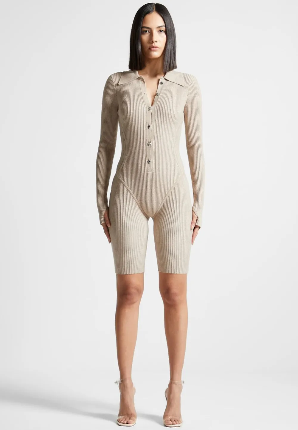 Ribbed Knit Long Sleeve Playsuit