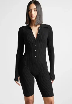 Ribbed Knit Long Sleeve Playsuit