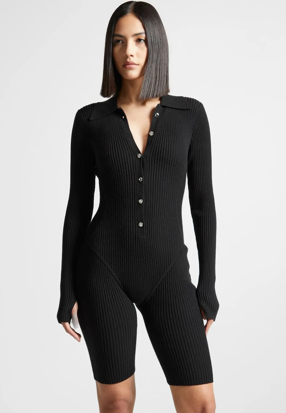 Ribbed Knit Long Sleeve Playsuit