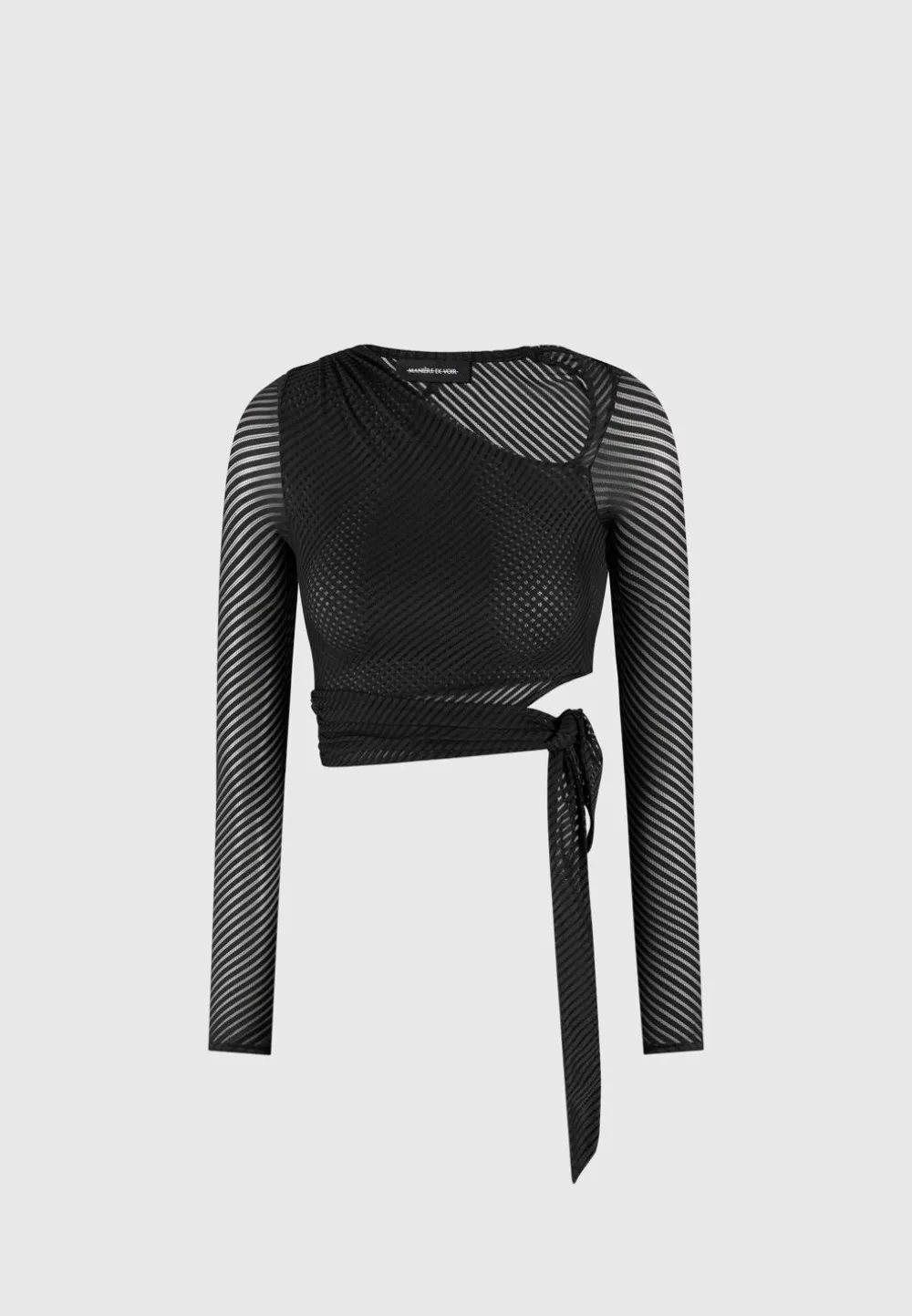 Ribbed Sheer Top With Tie