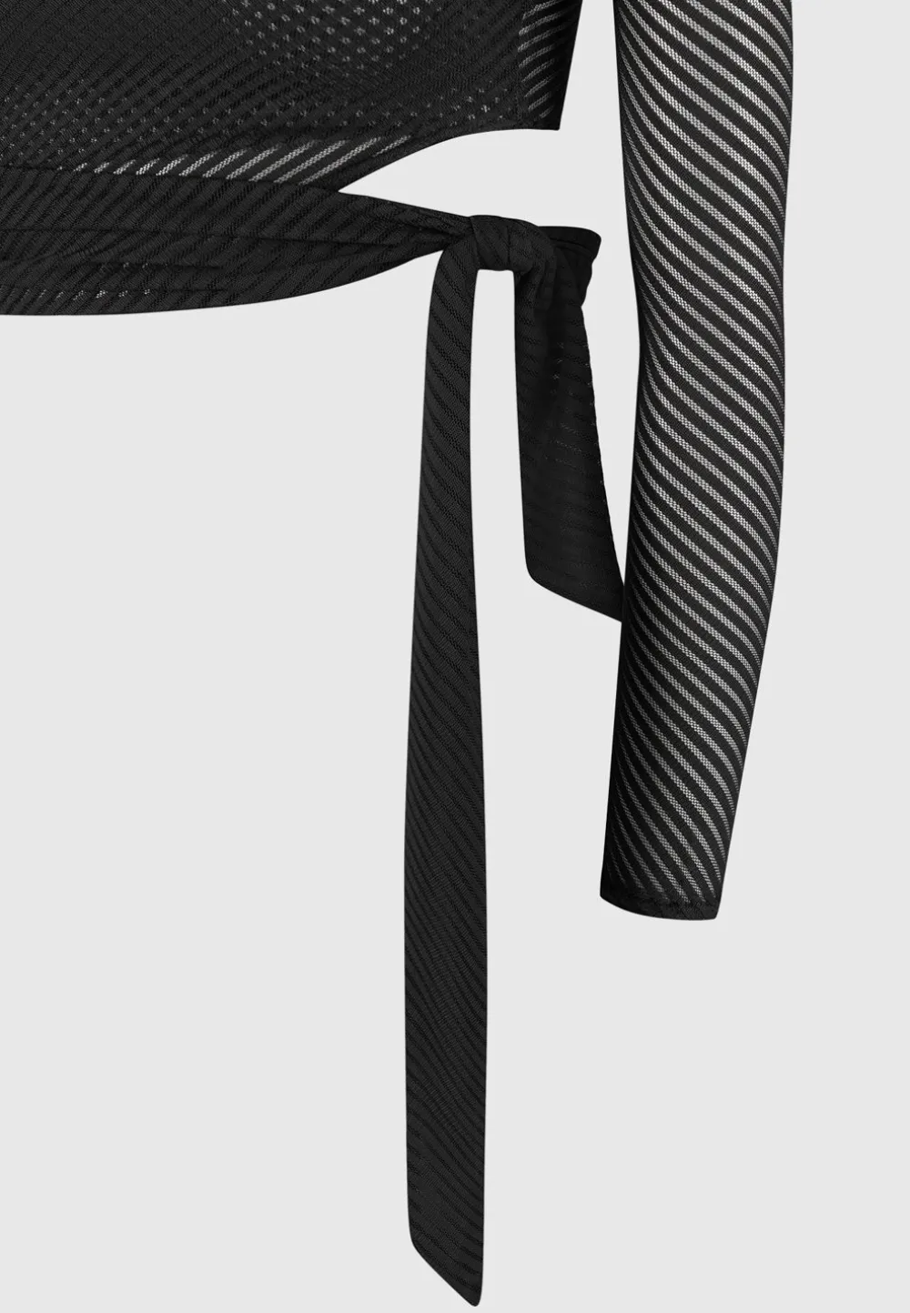 Ribbed Sheer Top With Tie