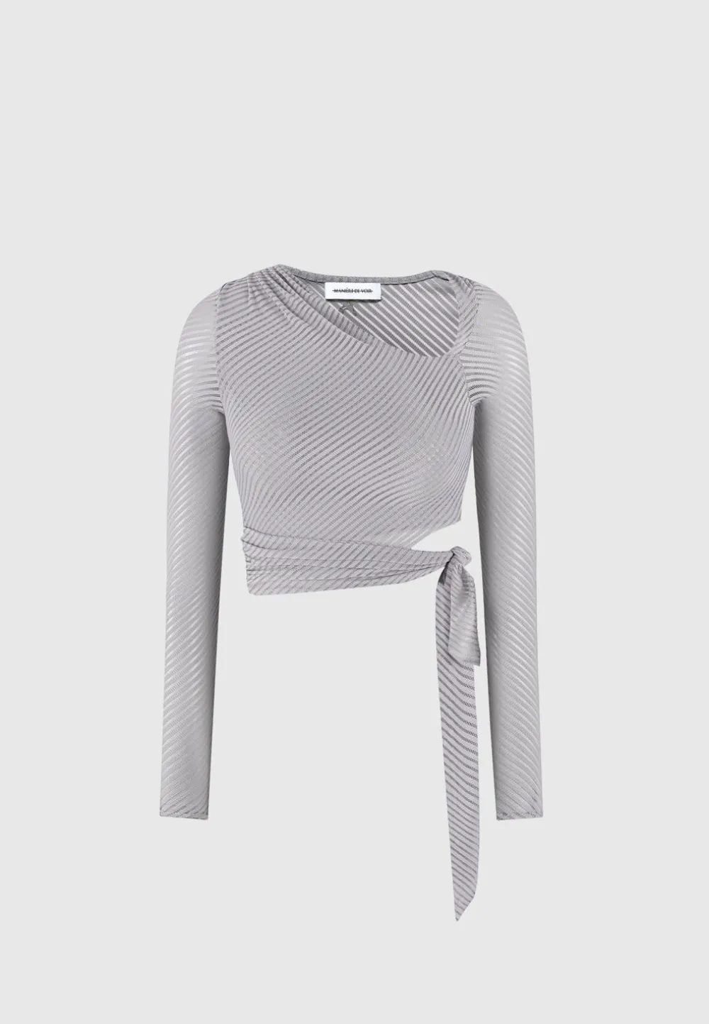 Ribbed Sheer Top With Tie