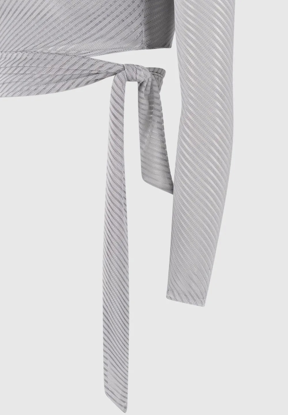 Ribbed Sheer Top With Tie