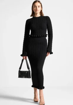 Ruffle Hem Ribbed Knit Midaxi Skirt