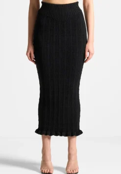 Ruffle Hem Ribbed Knit Midaxi Skirt
