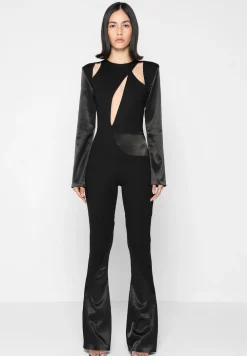 Satin And Bandage Flared Jumpsuit