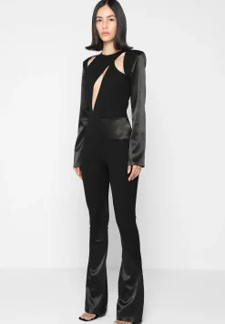 Satin And Bandage Flared Jumpsuit