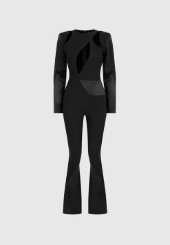 Satin And Bandage Flared Jumpsuit